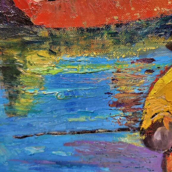 Vintage Boat Fisherman Oil Painting Canvas Framed Art Hanging Decor Signed - Picture 6 of 16